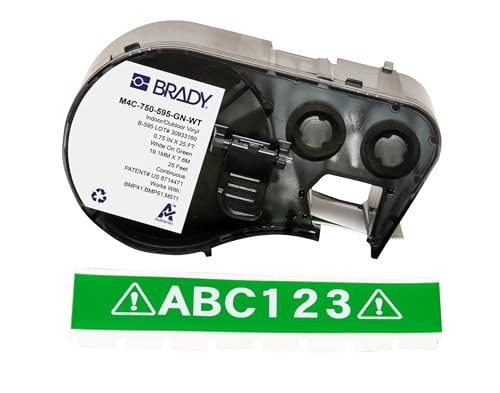 Brady Vinyl-Etikettenband für Etikettendrucker BMP41/BMP51/BMP53/M511 - Klebeetiketten - Weiß auf Grün (19,05 mm (B) x 7,62 m (L)) - M4C-750-595-GN-WT von Brady