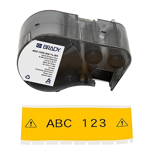 Brady Vinyl-Etikettenband für Etikettendrucker BMP51/BMP53/M511 - Klebeetiketten - Schwarz auf Gelb (38,10 mm (B) x 7,62 m (L)) - M5C-1500-595-YL-BK von Brady