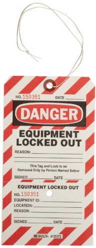 Perforiertes 2-teiliges nicht klebendes Etikettmit der Aufschrift "Danger Equipment Locked Out", 101,60mm x 190,50mm, rot/schwarz, 25er-Pack von Brady