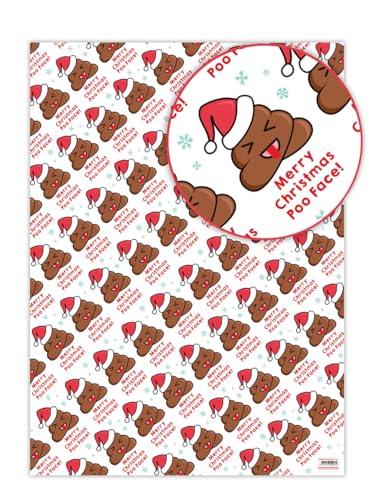 Brainbox Candy - 2 Bögen lustiges Weihnachtspapier mit Aufschrift "Christmas Poo Face" – Weihnachts-Geschenkpapier – nicht traditionelles Geschenkpapier für jeden mit einem frechen Sinn für Humor von Brainbox Candy