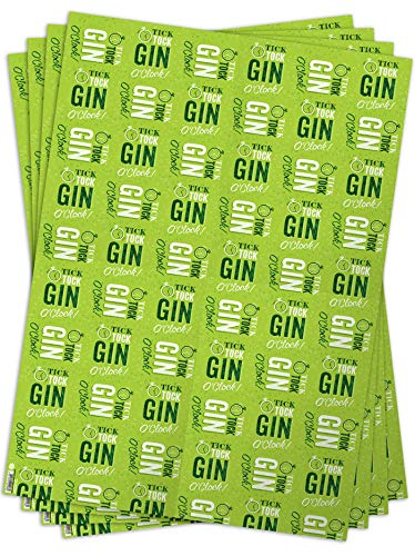 Lustiges Geschenkpapier mit Aufdruck "Gin O'Clock", 4 Sheets von Brainbox Candy