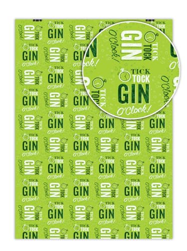 Lustiges Geschenkpapier mit Aufdruck "Gin O'Clock", Gift Wrap - 2 Sheets, Gift Wrap - 2 Sheets von Brainbox Candy