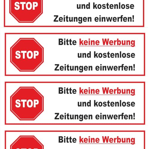 10 x Brandengel® STOP Bitte keine Werbung Aufkleber - Schild rot weiß extra Starke Folie - Sticker (Bitte keine Werbung und kostenlose Zeitung einwerfen !) für den Briefkasten - 10St von Brandengel