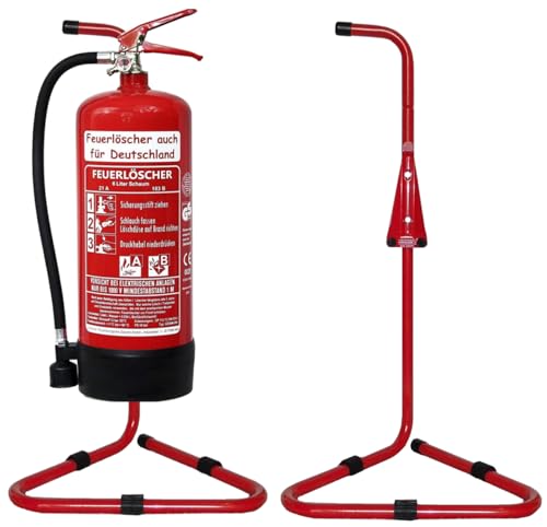Brandengel® Universalständer gerade Rohrstahl rot lackiert mit Griff und montierten Halter Ständer geeignet für 1 Feuerlöscher der Größe 6/9/12 kg/L von Brandengel