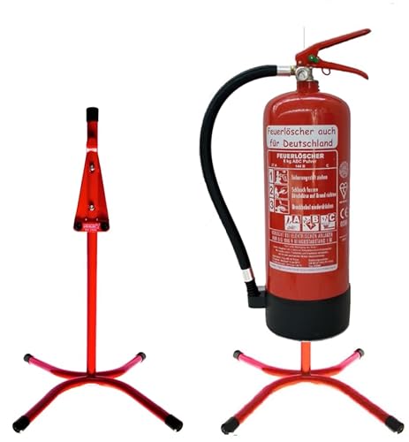 Brandengel® Universalständer gerade Rohrstahl in rot mit X - Fuß und montierten Halter freistehender Ständer geeignet für 1 Feuerlöscher der Größe 6/9/12 kg/L von Brandengel