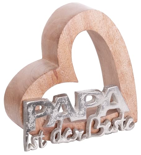 Brandsseller Deko-Schriftzug Papa ist der Beste ca. 15 cm hoch auf Mangoholz-Herz Silber/Braun von Brandsseller