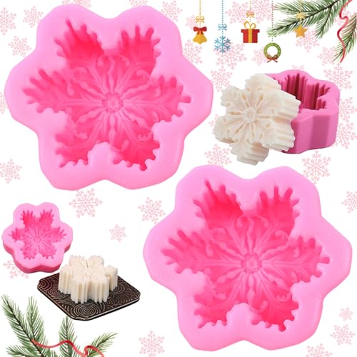 Brateuanoii 2 Stück 3D Schneeflocken Silikon Form, Diy Schneeflocken Silikon Kerze Form, Weihnachten Kerzen Gießform, Silikon Handwerk Mold, Wachs Aromatherapie Seifenherstellung Formen(Rosa) von Brateuanoii