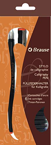 J.Herbin 97415B Füllfederhalter (für Kalligraphie 1,5 mm mit 6 Farbpatronen) schwarz von Brause