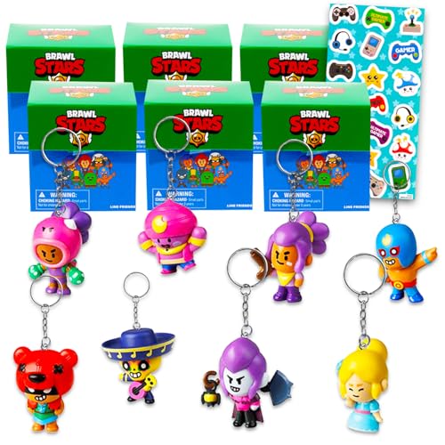 Brawl Stars Partygeschenk-Set mit 6 Brawl-Sternen, Taschenaufhänger, Überraschungs-Schlüsselanhänger, Mystery-Figuren, Aufkleber, Brawl Stars Taschenclips für Kinder, Jungen, Mädchen von Brawl Stars