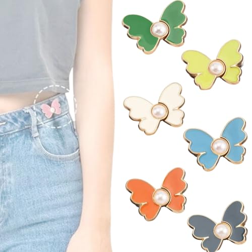 Butterfly Waist Cinching Button, Reusable Pant Waist Tightener, Waist Adjustment Clip, Butterfly Waist Tighten Pin for Loose Pants, Adjustable Detachable, No Sewing Tools (6PCS-A) von BreWel