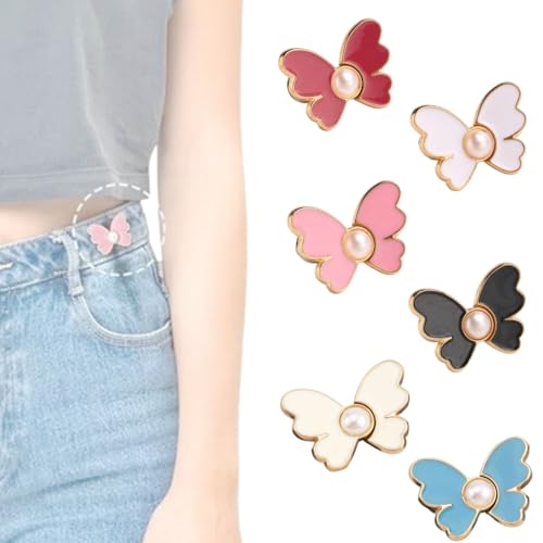 Butterfly Waist Cinching Button, Reusable Pant Waist Tightener, Waist Adjustment Clip, Butterfly Waist Tighten Pin for Loose Pants, Adjustable Detachable, No Sewing Tools (6PCS-B) von BreWel