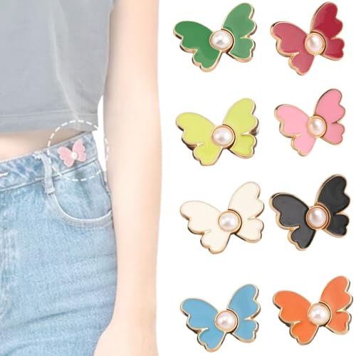 Butterfly Waist Cinching Button, Reusable Pant Waist Tightener, Waist Adjustment Clip, Butterfly Waist Tighten Pin for Loose Pants, Adjustable Detachable, No Sewing Tools (8PCS) von BreWel