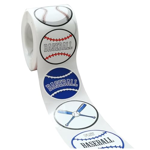 Breeshy 1 Rolle/500 Stück Baseball-Aufkleber, 3,8 Cm, Baseball-Etiketten, Rollenaufkleber für Baseball, Partyzubehör, Dekorationen, Gastgeschenke von Breeshy