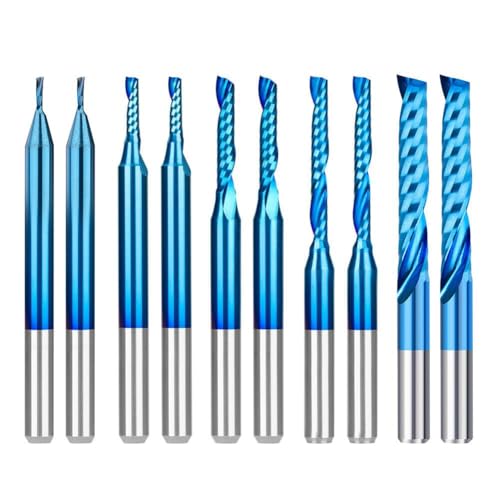 Breeshy 10 Stück Spiralfräser 1/8 Schaft Blaue Beschichtung CNC-Fräser Einschneidfräser 1 1,5 2 2,5 mm für von Breeshy