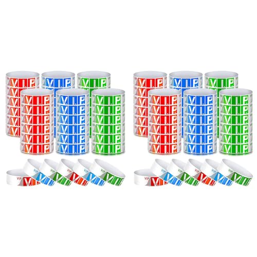 Breeshy 1200 Stück VIP-Armbänder für Events VIP-Armbänder Wasserdicht VIP-Papierarmbänder für Party (rot, blau, grün) von Breeshy