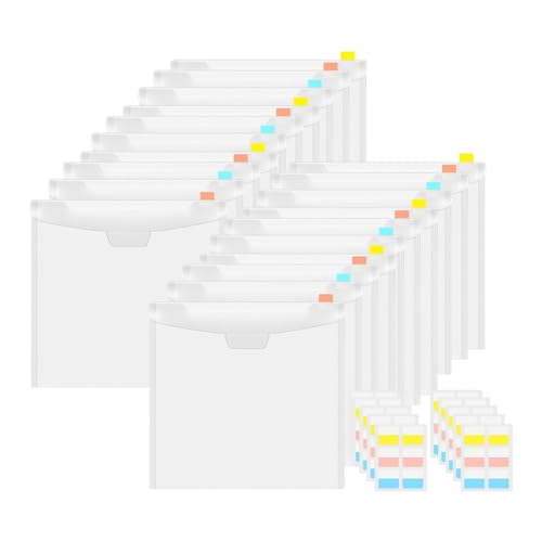 Breeshy 20 transparente Umschläge für Scrapbooking-Organizer, Aufbewahrungstaschen, Hüllen für 30,5 x 30,5 cm, mit 60 selbstklebenden Etiketten von Breeshy