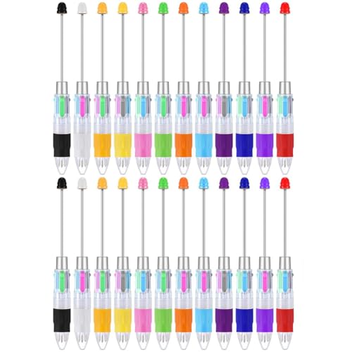 Breeshy 24 Stück Kugelschreiber, mehrfarbig, 4 in 1, bunte Perlen, für Bastelset, Studenten, Büro, einziehbare Kugelschreiber aus Kunststoff von Breeshy