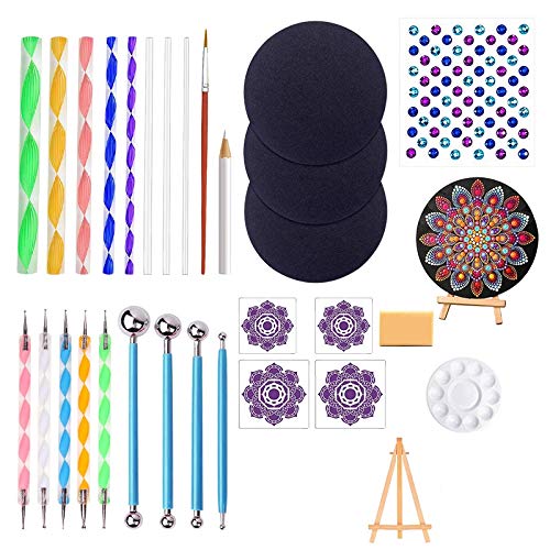 Breeshy 31 Stück/Set Mandala Dotting Templates Werkzeuge Set Mini Staffelei Farb Schale zum Malen Von Steinen Färben Zeichnen und Zeichnen von Breeshy