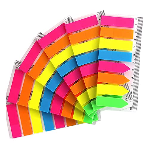 Breeshy 960 StüCk Neon Seiten Marker, 6 Sets Durchsichtige Seiten Markierungen Fluoreszierende Index Tabs Klebrig Haftnotizen Tabs mit 12-Cm Messung von Breeshy