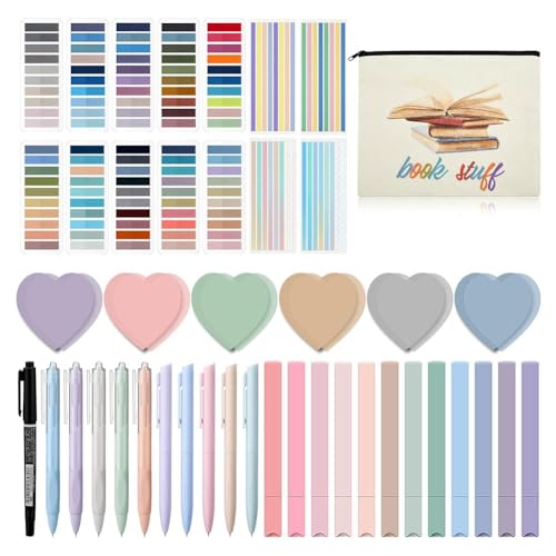 Breeshy Annotation-Set, Federmäppchen, 300 transparente Haftnotizen, 2640 selbstklebende Etiketten, 11 Gel-Tintenstifte, 12 Highlightmarker von Breeshy