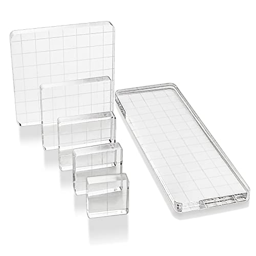 6 Stück DIY Stempelblock Set,Klar Acrylblock mit Gitter Handwerk Stempelblöcke für Silikonstempel Weihnachten Deko Fotoalbum Bullet Journal Scrapbooking(Gerade) Transparent von Brelet