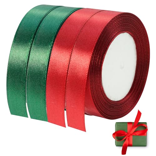 Satinband Rot und Grün, 88m Schleifenband Geschenkband breit 2cm Schleifenband Satin Stoff Band für Weihnachten Geschenk Dekoration Bastelarbeiten Geburtstag und Hochzeitsdekoration von Brelet