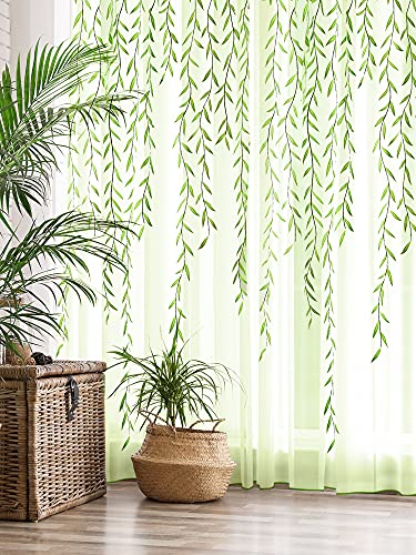 Willow Voile Tüll-Ranken-Vorhänge, niedliche Gardinen, grüne, durchsichtige Blättervorhänge, Kinderzimmer, grün, schiere Efeu, hübscher Vorhang für Wohnzimmer, Schlafzimmer, Balkon (10,2 x 200 cm) von Breling