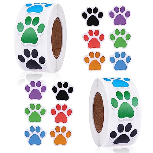 2 Rolle/1000 Stücke Hunde Pfoten Druck Aufkleber Bunte Bärentatze Etiketten Aufkleber Welpenpfoten Aufkleber Pet Gift Bag Sticker Für Kinder Party Dekoration Umschlagsiegel Tiermodellierung von Bremorou