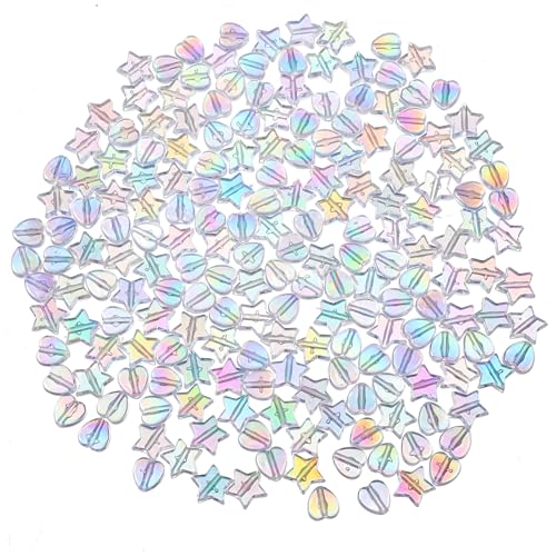 200 Stück Perlen Basteln Perlen Charms Beads For Jewellery Making Perlen Bunt Perlen Zum Auffädeln Acryl Stern Perlen Herz Perlen Transparent Armbänder Selber Machen Mit Loch Bastelperlen Für DIY von Bremorou