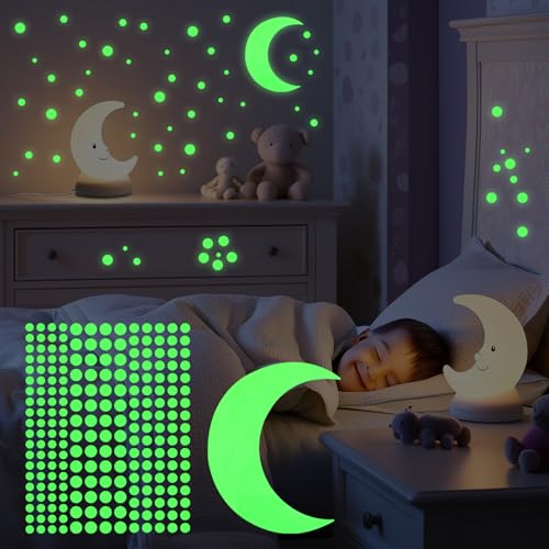 222 Stück Wanddeko Kinderzimmer Leuchtsterne Kinderzimmer Leuchtpunkte Leuchtsterne Selbstklebend Leuchtende Sterne Aufkleber Selbstklebend Fluoreszierende Leuchtsticker Sternenhimmel Aufkleber von Bremorou