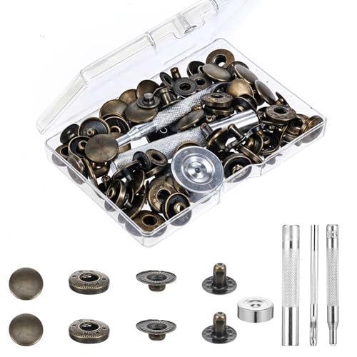 24 Sets Druckknopf Set Druckknöpfe Ohne Nähen Druckknopf Druckknöpfe Mit Zange Robuste Druckknöpfe Metall Leder Druckknöpfe Mit 4 Installationswerkzeugen Für Kleidung Jeans Leder Handtasche Handwerk von Bremorou