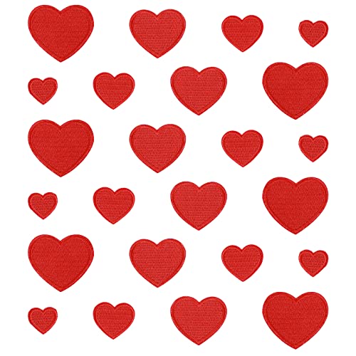 24 Stück rote Herz-Aufnäher, bestickt, zum Aufbügeln/Aufnähen, herzförmig, niedliche Herzform, zum Aufbügeln/Aufnähen, Herz-Aufnäher für Kleidung, Kleid, Hut, Socken, Jeans, DIY-Zubehör von Bremorou