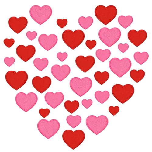 32 Stück Herz Patches zum Aufbügeln Rote Herz-Aufnäher Bestickt Bügelbilder Herz Zum Aufbügeln/Aufnähen Herz Bestickte Patches Herzförmige Aufnäher Aufbügelflicken Applikation Für Hüte Rucksäcke Jeans von Bremorou