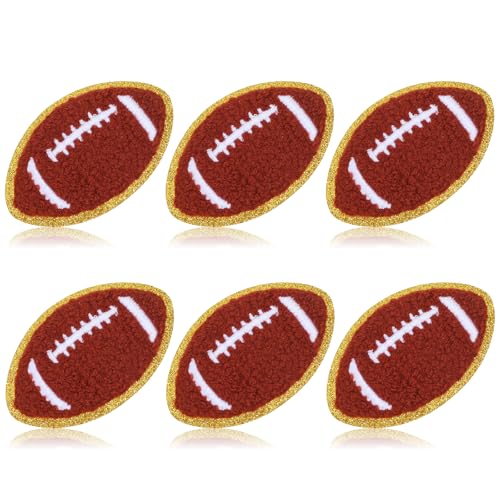 6 Stück Fußball-Aufnäher zum Aufbügeln, Chenille-Patches mit Pailletten, Goldkanten, bestickte Flicken zum Aufnähen auf Rugby-Applikation für Kleidung, Westen, Jacken, Jeans, Rucksäcke, Hüte von Bremorou