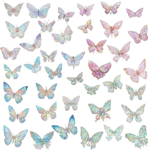 80 Stück Glitzer Sticker Schmetterling Holografische Aufkleber Set Glitzer Schmetterlings Sticker für Kinder, Wasserfeste Klebstoff Aufkleber für Sammelalbum, Tagesplaner, Handyhülle und mehr von Bremorou