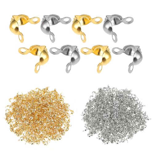 Quetschperlen, 1000 Stück Quetschperlen Gold Quetschperlen Silber Quetschperlen Schmuckherstellung Zubehör Clamshell Perlenspitzen Für Diy-Armbänder Halsketten Ohrringe Schlüsselanhänger von Bremorou