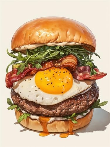 Brennora 11CT Vorgedrucktes Kreuzstich-Set Gourmet-Burger für Erwachsene und Anfänger DIY Stickbilder für Wandkunst-Heimdekoration 40x50 cm von Brennora