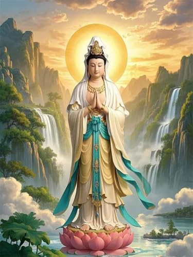 Brennora 11CT Vorgedrucktes Kreuzstich-Set Statue des Bodhisattva Guanyin für Erwachsene und Anfänger DIY Stickbilder für Wandkunst-Heimdekoration 40x50 cm von Brennora