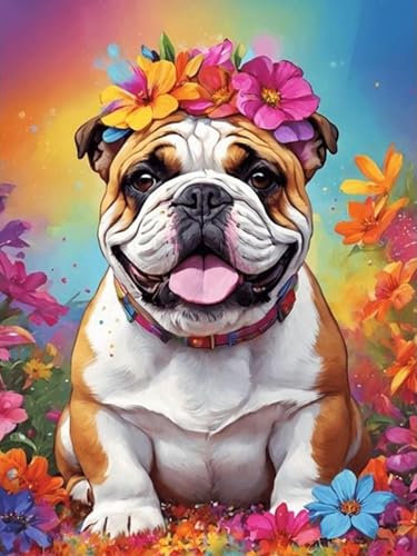 Brennora 11CT Vorgedrucktes Kreuzstich-Set für Erwachsene und Anfänger DIY Stickbilder für Wandkunst-Heimdekoration Blumenhund 40x50 cm von Brennora