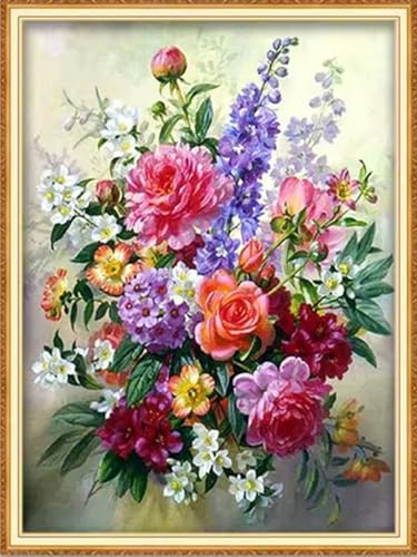 Brennora 11CT Vorgedrucktes Kreuzstich-Set für Erwachsene und Anfänger DIY Stickbilder für Wandkunst-Heimdekoration Schöne Blumen 40x50 cm von Brennora