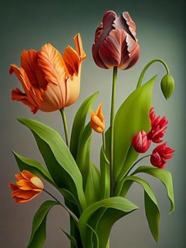 Brennora 11CT Vorgedrucktes Kreuzstich-Set für Erwachsene und Anfänger DIY Stickbilder für Wandkunst-Heimdekoration Tulpenblüten 40x50 cm von Brennora