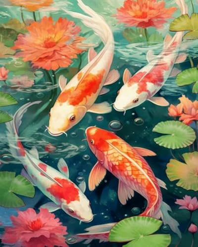 Brennora 5D Diamond Painting Set Koi-Fisch-Lotus Erwachsene DIY-Mosaik Arts Crystal Strass Kunsthandwerk für Zuhause Wand Dekor 40x50cm von Brennora