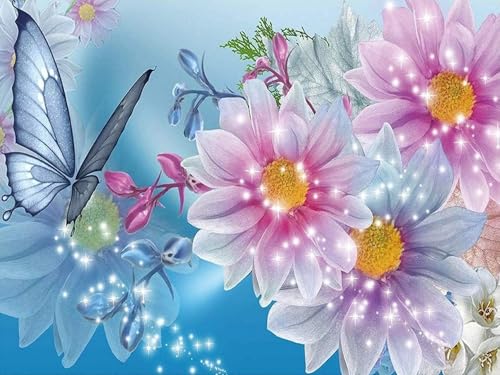 Brennora Vorgedruckt Kreuzstich Set 11CT Stickerei Leinwand kit Fantasieblumen und Schmetterlinge DIY Kunst für Anfänger Kinder Heimdekoration 40x50 cm von Brennora