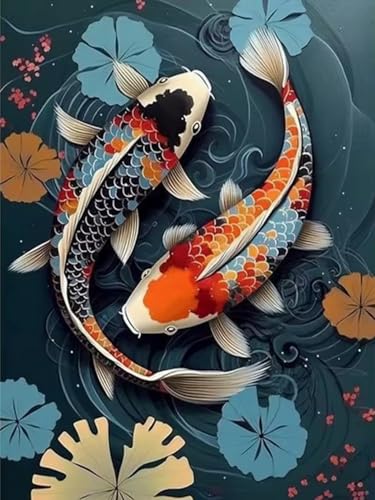 Brennora Vorgedruckt Kreuzstich Set 11CT Stickerei Leinwand kit Koi-Fische DIY Kunst für Anfänger Kinder Heimdekoration 40x50 cm von Brennora