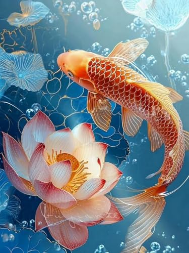 Brennora Vorgedruckt Kreuzstich Set 11CT Stickerei Leinwand kit Lotus-Koi DIY Kunst für Anfänger Kinder Heimdekoration 40x50 cm von Brennora