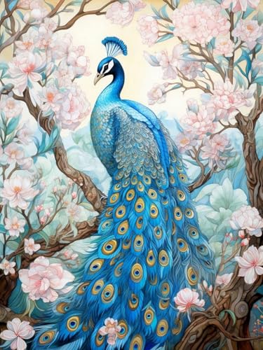 Brennora Vorgedruckt Kreuzstich Set blauer Pfau 11CT Stickerei Leinwand kit DIY Kunst für Anfänger Kinder Heimdekoration 40x50 cm von Brennora