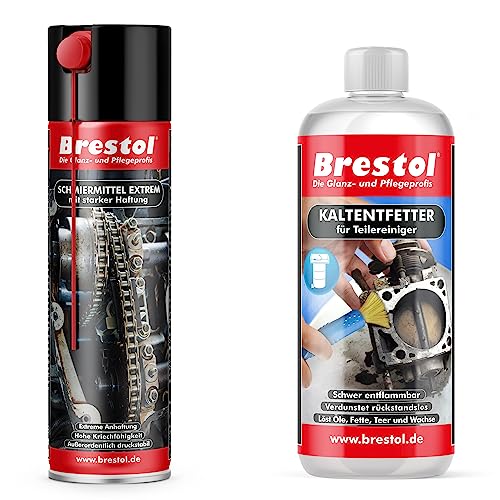 Brestol SCHMIERMITTEL EXTREM SPRAY 400 ml mit starker Haftung + 1000 ml KALTREINIGER - Schmierspray Silikonspray Kriechöl Zahnradspray Kettenspray Seilspray Kolbenspray Haftschmierstoff von Brestol