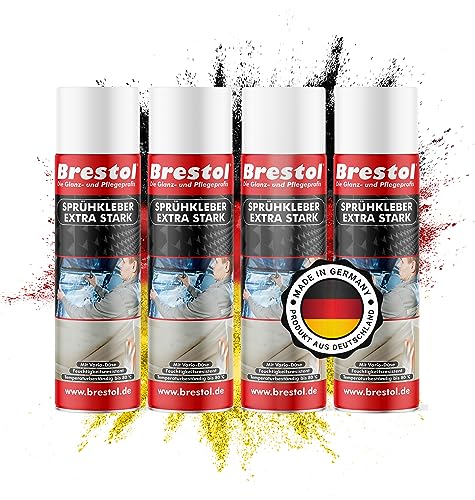 BRESTOL® Sprühkleber Extra Stark – Industrielles Klebespray mit verstellbarem Sprühkopf – Schnelltrocknend & Präzise Dosierbar, Sprühkleber Schaumstoff, Holz, Metall, Kunststoff, etc. 4x 500 ml von Brestol