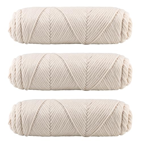 Premium Makramee Garn, BriLumin 3mm 3x100g Baumwollkordel, Macrame Kordel für DIY Schals, Mützen, Pullover, Handschuhe, Puppen von BriLumin