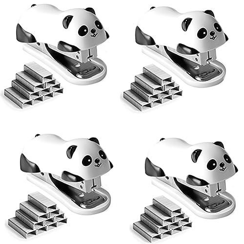 Briaatt 4-Teiliges Panda-Desktop-Heftgerät, Hefter-Teile, Heftgerät für 12 Blatt Kapazität, Heftgerät mit 4000 Heftklammern 10 und Integriertem Heftklammerentferner von Briaatt